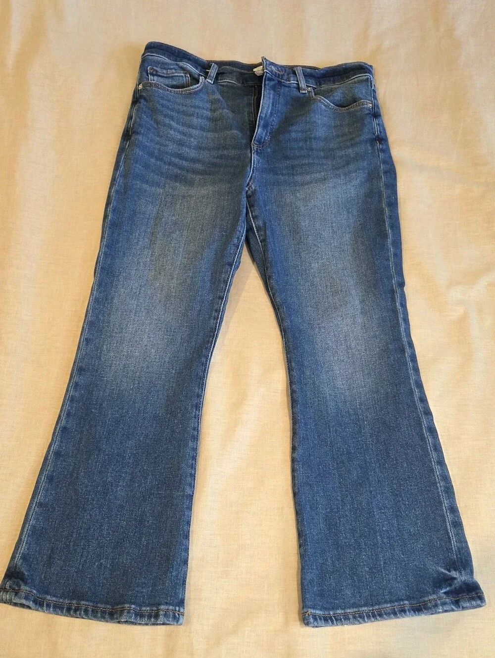 LOFT Kick Crop Jeans Size 29/8 Medium Wash Flare Cropped Denim High Rise - Picture 1 of 10